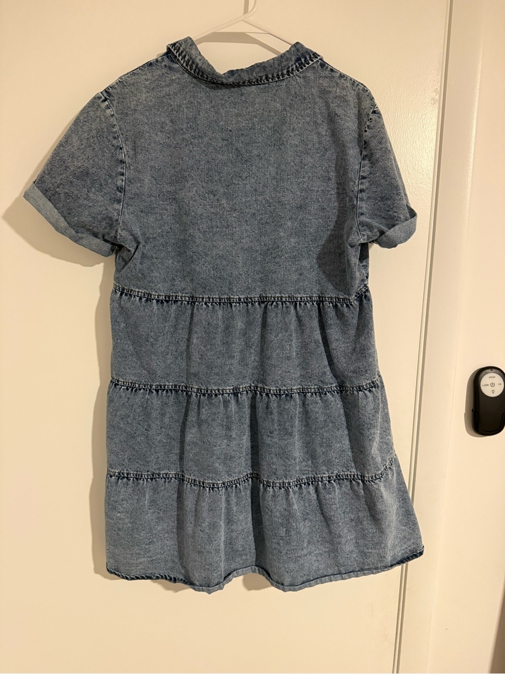Acid Wash Denim Babydoll Shirt Dress Button Front Tiered Mini Dress M - Picture 2 of 3
